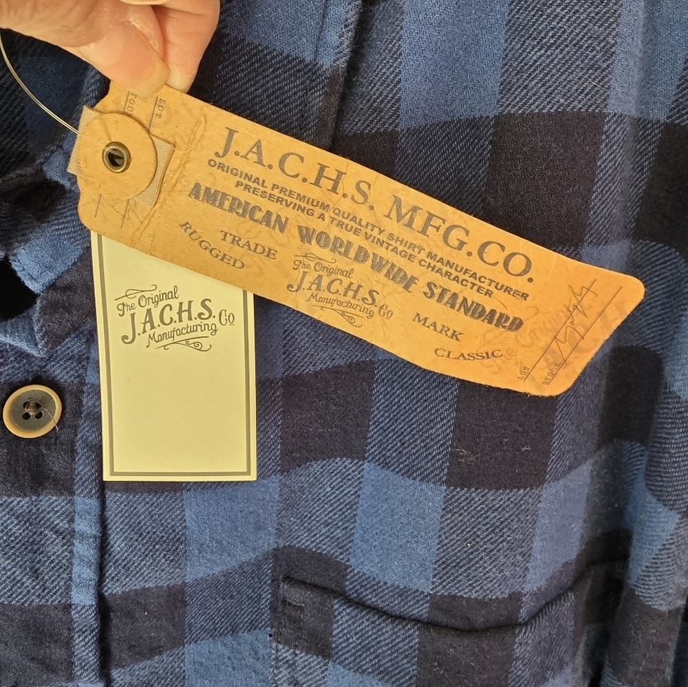 Jachs Men's Navy/Blue Long Sleeve Checkered Flannel Button Down Shirt - Picture 8 of 11